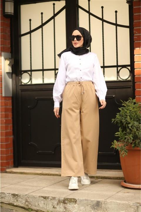 Neways Kadın Bej Bel Lastikli Tensel Pantolon 1105