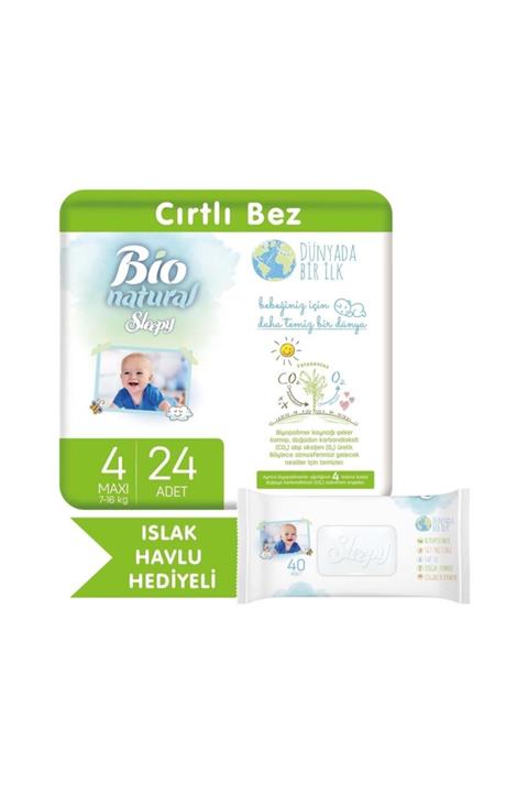 Sleepy Bio Naturel Bebek Bezi Jumbo 4 Beden 7-18 Kg 24 Adet (ıslak Havlu Hediyeli)