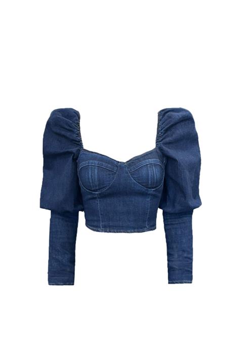 Rocky girl Karpuz Kol Glop Detay Mini Lacivert Denim Büstiyer