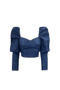 Rocky girl Karpuz Kol Glop Detay Mini Lacivert Denim Büstiyer