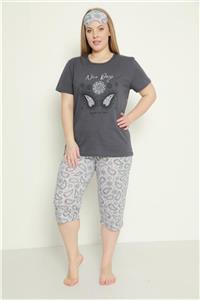 BERİN HOMEWEAR Kadın Pamuklu Büyük Beden Kısa Kollu Bermuda Pijama Takımı