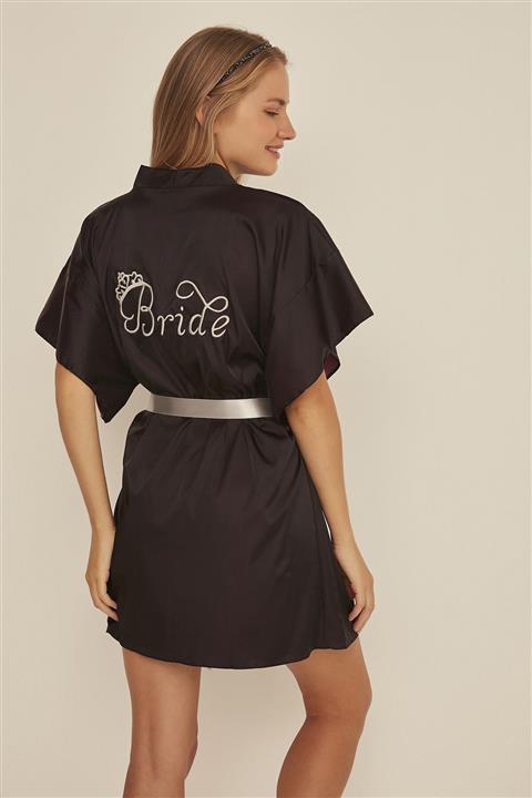 C&City 050 Kadın Bride Nakışlı Saten Sabahlık Patlıcan Mor