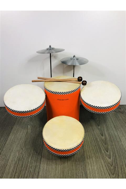 PHEBETHE Turuncu Çocuk Bateri Seti El Yapımı