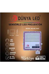 DÜNYA LED Hs.744/3 50w Sensörlü Slim Led Projektör 3000k Günışığı