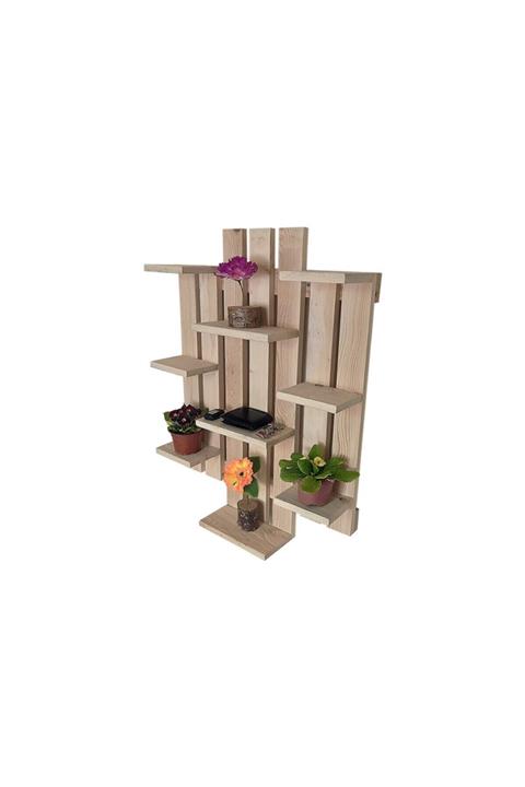 Emre Ev Dekorasyon 9 Raflı Ahşap Duvar Rafı & Çiçeklik
