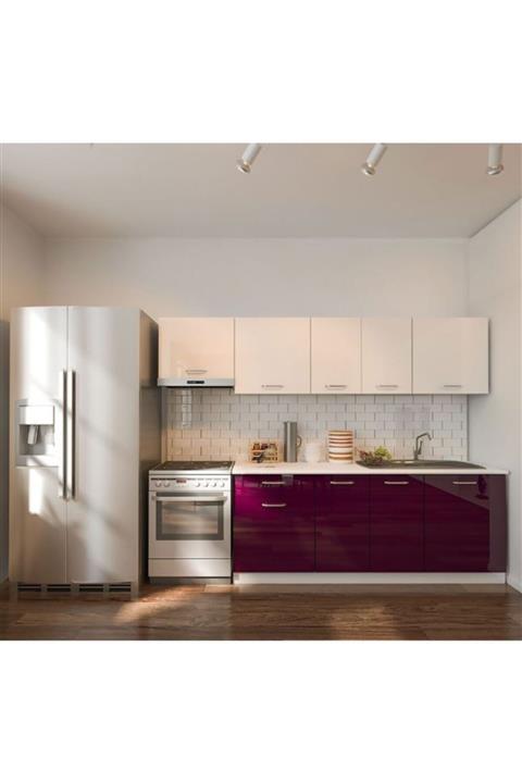 EPİCONCEPT Beyaz Nisan Hazır Mutfak Dolabı 260 cm Parlak Mürdüm Highgloss Parlak