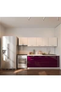 EPİCONCEPT Beyaz Nisan Hazır Mutfak Dolabı 260 cm Parlak Mürdüm Highgloss Parlak
