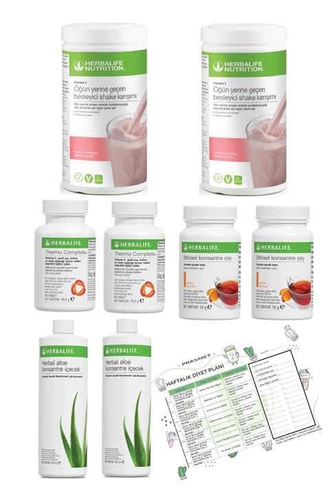 Herbalife 2'li Eko Set 2 Ahududu Shake + 2 Şeftali Çay + 2 Thermo + 2 Aloe Vera + Diyet Listesi Hediye