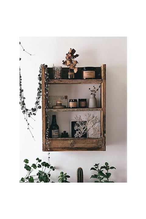 Woodesk Masif Ağaç Ceviz Rengi 80x55 cm Duvar Rafı