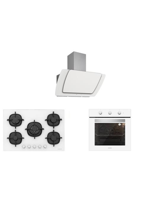 Silverline Beyaz Cam Ankastre Set (3373 Misto 60+cs5364w01+bo6503w01)