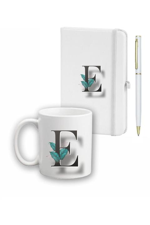 Hediyelza Yaprak Desen Ajanda Kupa ve Kalem Seti