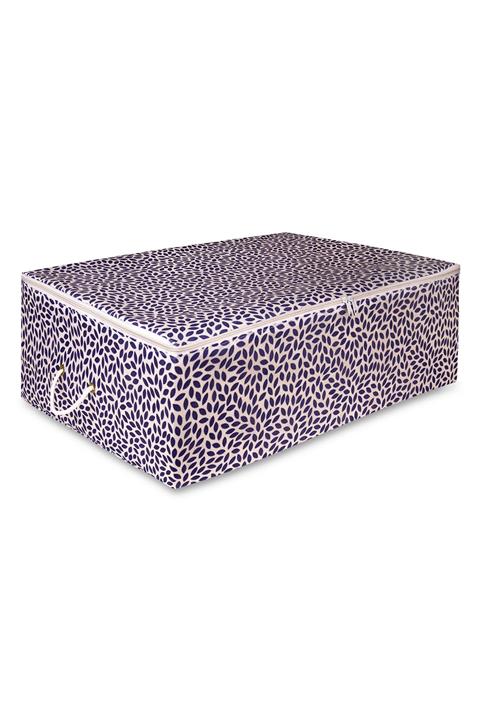 Rek Home Büyük Boy Baza Altı Lacivert Yaprak Baskılı Hurç 62x46x22