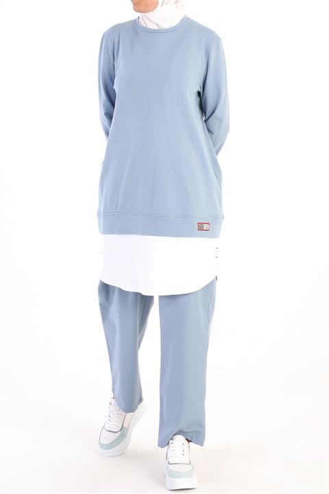 ALLDAY Mavi Eteği Garnili Pamuklu Sweat Tunik