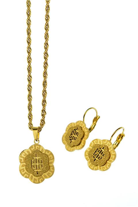 MSDT Versace Altın Rengi Kadın Çelik Kolye Küpe Set