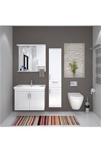 DENKO Lotus 80 cm Mdf Üzeri Lake Banyo Takımı Ve Boy Dolabı