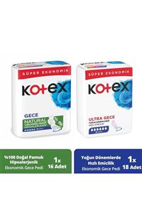 Kotex Natural Quadro 16'lı Gece + Ultra Quadro 18'li Gece