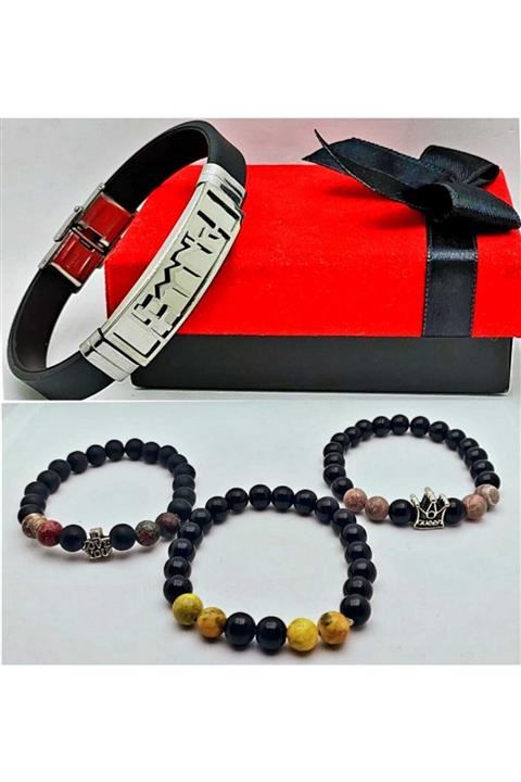Bay hediye 1.sınıf Çelik Bileklik Ve Doğal Taş Bileklik Set