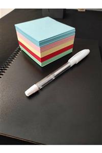 MEKAFİX Siyah Defter Siyah Yapraklı Defter - Siyah Sayfalı Defter Beyaz Jel Kalem Renkli Küp Blok 8 X 8 Cm