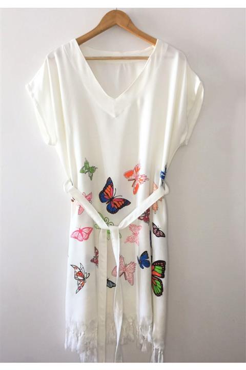 Derin Life Kelebek Desen Baskılı Peştemal Elbise