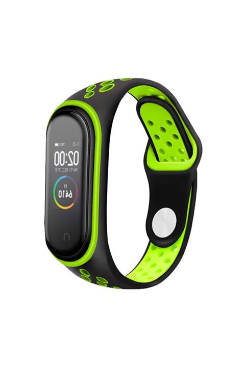 Moserini Xiaomi Mi Band 6 Akıllı Bileklik Rainbow Sport, Delikli Model Kordon Kayış - Yeşil - Siyah