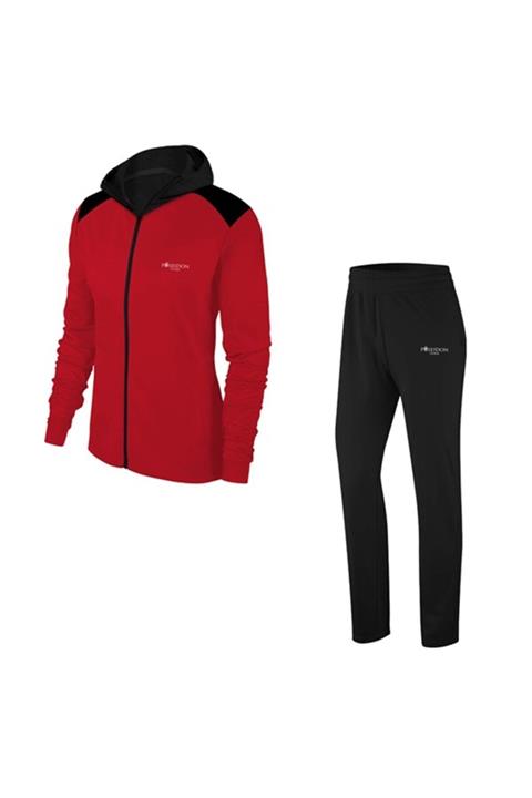 POSEIDONSTORM Büyük Beden Kadın Kırmızı Günlük Sporcu Eşofman Takımı 4xl-8xl Siyah Kapüşon - M5