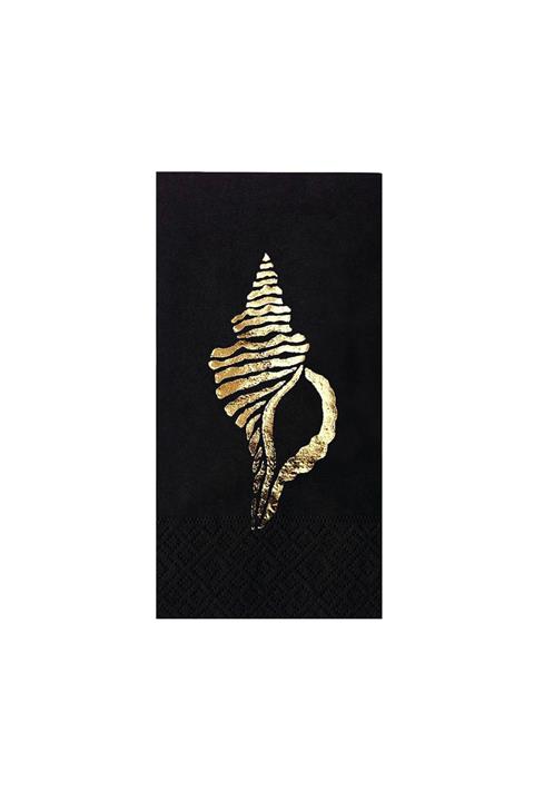 Story 33x33 Cm Altın Varak Deniz Minaresi Kabuğu Desenli 16'lı 1/8 Katlama Siyah Renkli Kağıt Peçete