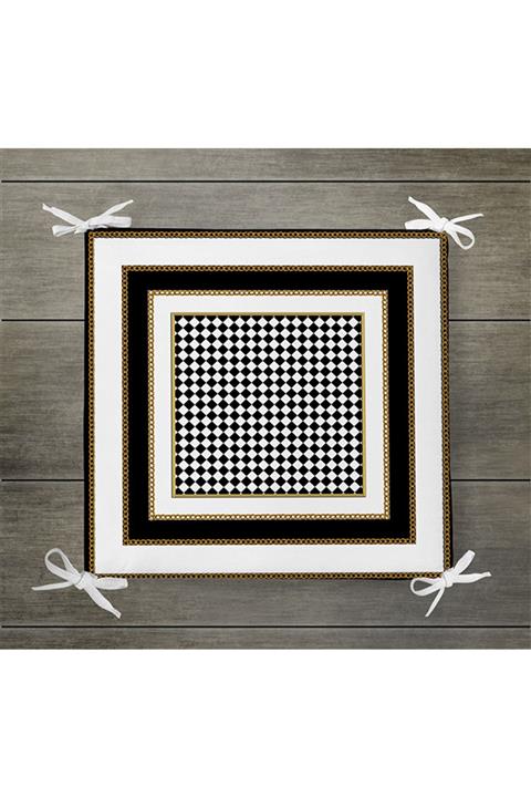 decoars Damalı Desenli Özel Tasarım Sandalye Minderi