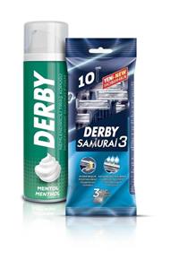 Derby Samurai 3 Bıçaklı 10'lu Poşet + Tıraş Köpüğü Mentol 200 ml