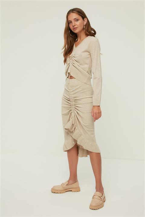 TRENDYOLMİLLA Taş Büzgü Detaylı Triko Alt-Üst Takım TWOAW22AU0427