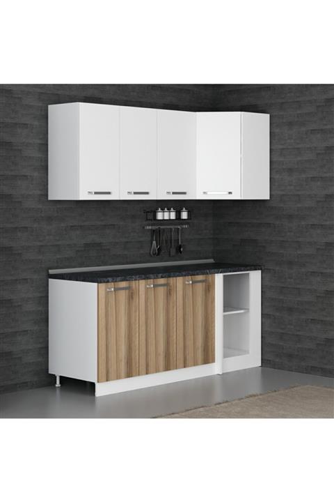 Minar 185cm Köşe Mutfak Dolabı - Beyaz/dore K185-d1