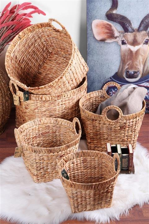 M&K Home %100 Bambu Hasır 3 Numara Yuvarlak Sepet Sele Mutfak Düzenleyici Dekoratif Natural Lüks Koleksiyon