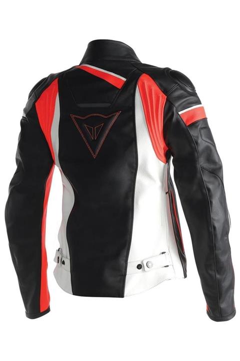 Dainese Veloster Korumalı Deri Bayan Motosiklet Montu Blk Wht Fl