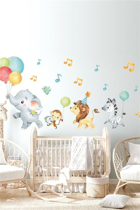 Kt Grup Yavru Hayvanlar Ile Eğlenceli Orkestra Baby Shower Duvar Sticker Seti