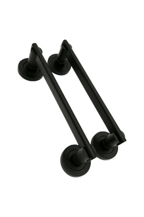 Güzel Metal Çankaya Rozetli Çiftli Mat Siyah Çekme Kol 20 Cm - Sürgülü Kapı Kolu