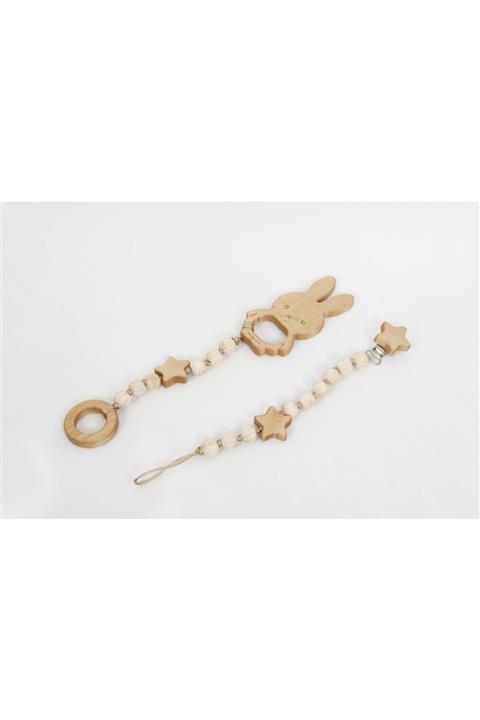 KEY KIDS Akçaağaç Doğal Diş Kaşıyıcı Ve Emzik Askısı Ve Emzik Zinciri 2'li Set