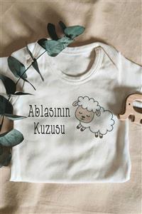 BabyLimon Unisex Bebek Beyaz Ablasının Kuzusu Yazılı Kısa Kol Body