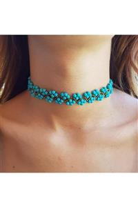 Handmade By HLY El Yapımı Firuze Taş Detaylı Choker Kolye