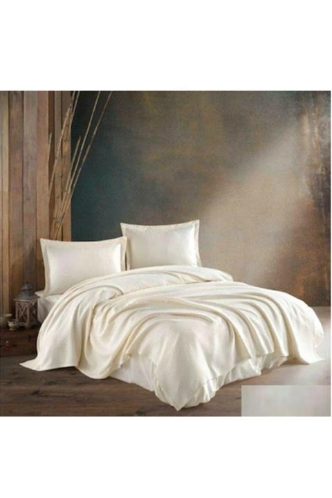 Kristal Düz Renk Tek Kişilik Pike Takımı-krem