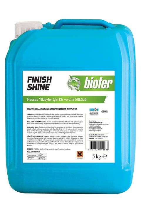 Biofer Finish Shine Hassas Yüzeyler Için Kir Ve Cila Sökücü 5 Kg