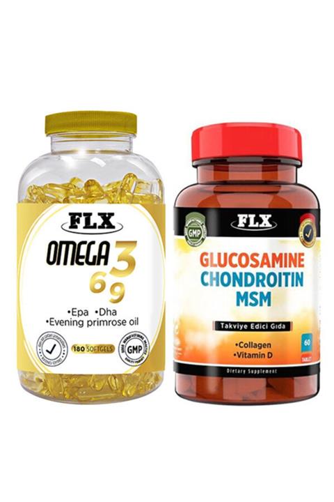 FLX Omega 3-6-9 180 Softgel & Glukozamin Vitamin D 60 Tablet