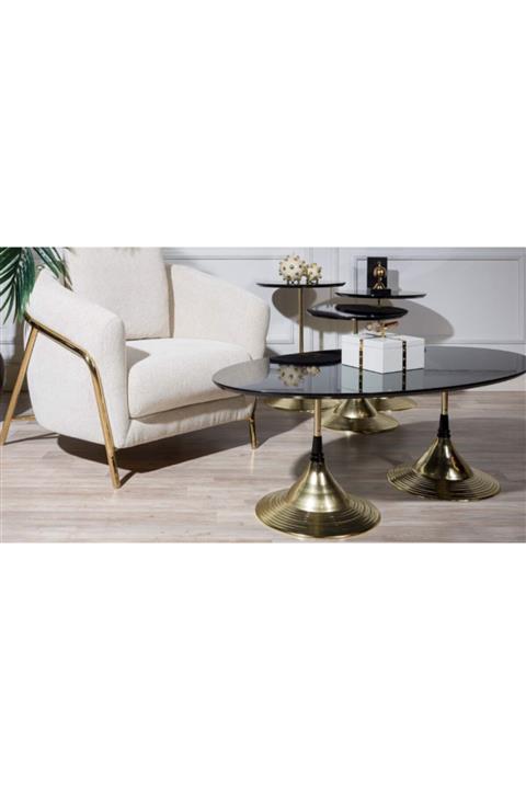 Gençtürk Gold Metal Siyah Lake Orta Sehpa 120x65