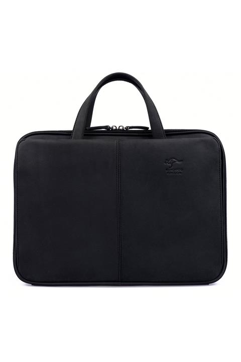 KANGAROO KINGDOM Hakiki Deri Crazy Horse Siyah Erkek Laptop & Evrak Çantası 9091-zs