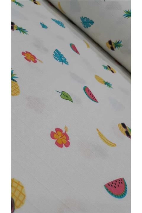 Bursa Kumaşçısı Rengarenk Ananas Desen Müslin Kumaş