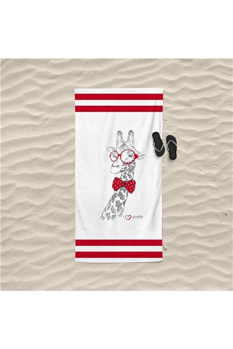 decoars Zürafa Figürlü Özel Tasarım Plaj Havlusu