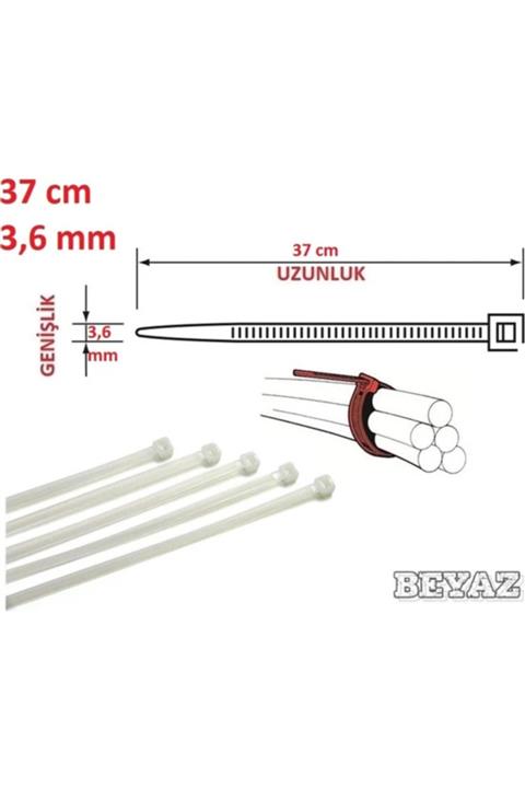 Pemsan 37cm X 3,6mm Plastik Cırt Kelepçe ( Kablo Bağı ) Saydam-beyaz