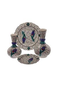 OTANTİK ÇİNİ Haliç Zemin Lale Dekor Hediyelik Dekoratif Set tabak 18cm 30cm Iznik Gözyaşı Vazo 20x15cm 30x20cm