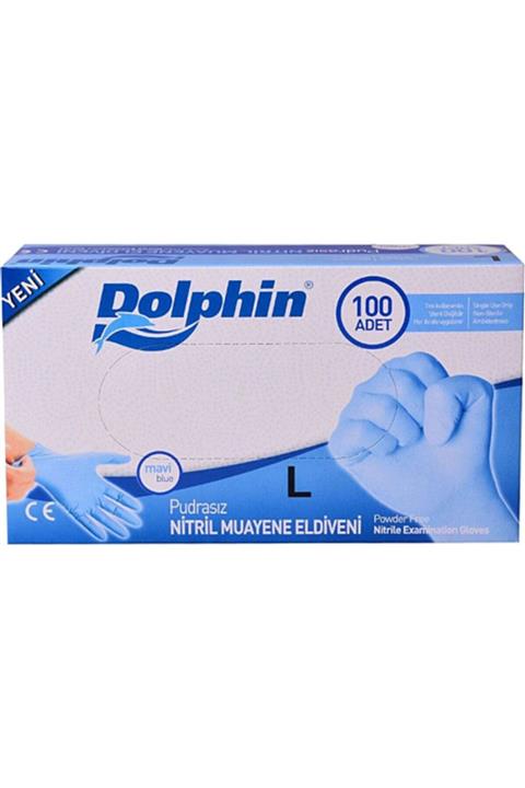 Dolphin 500 Adet, , Mavi Nitril, Pudrasız Muayene Eldiveni