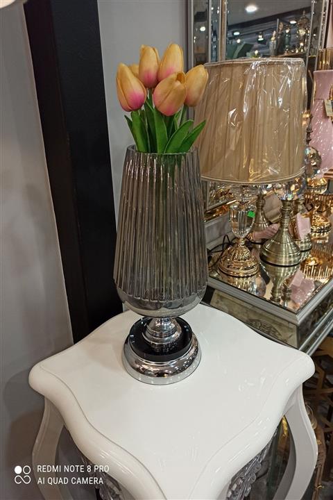 EFES HOME A Plus Füme Cam Gri Sıyah Ayak Vazo