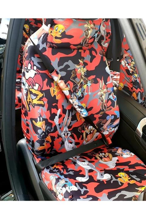 şimika Kamuflaj Kırmızı Tiwiti Oto Koltuk Servis Kılıfı Ön-arka Set