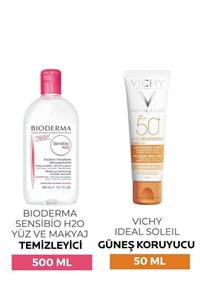 Vichy Ideal Soleil Spf50+anti-dark Spots 50 Ml + Bioderma Sensibio H2o Yüz Ve Makyaj Temizleme Suyu 500 Ml